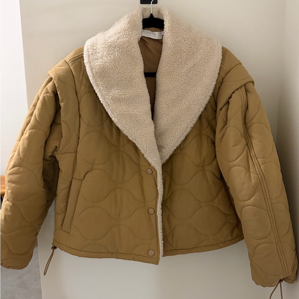 Astr Nadine Tan Quilted Jacket with White Collar